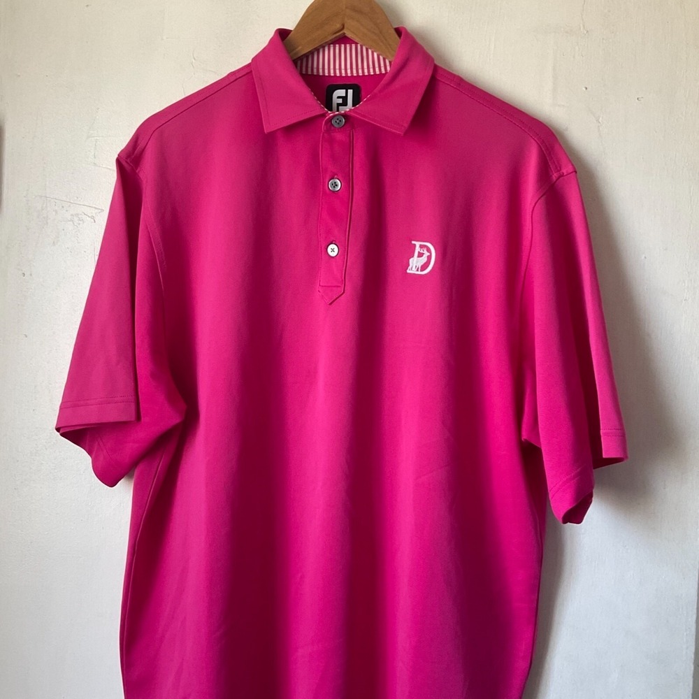 Footjoy Golf Polo Stretch Active Stripe‎ Collar Button Embroidered Hot Pink Med